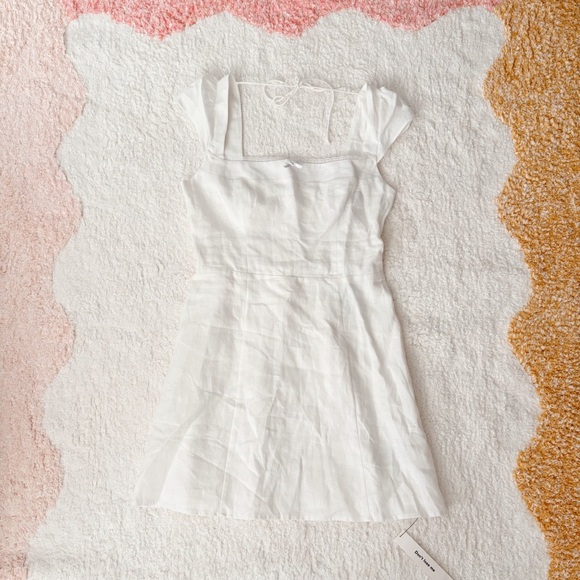 $228 NEW REFORMATION Loula Ivory Cream Cap Sleeve Linen Mini Dress - Picture 2 of 5